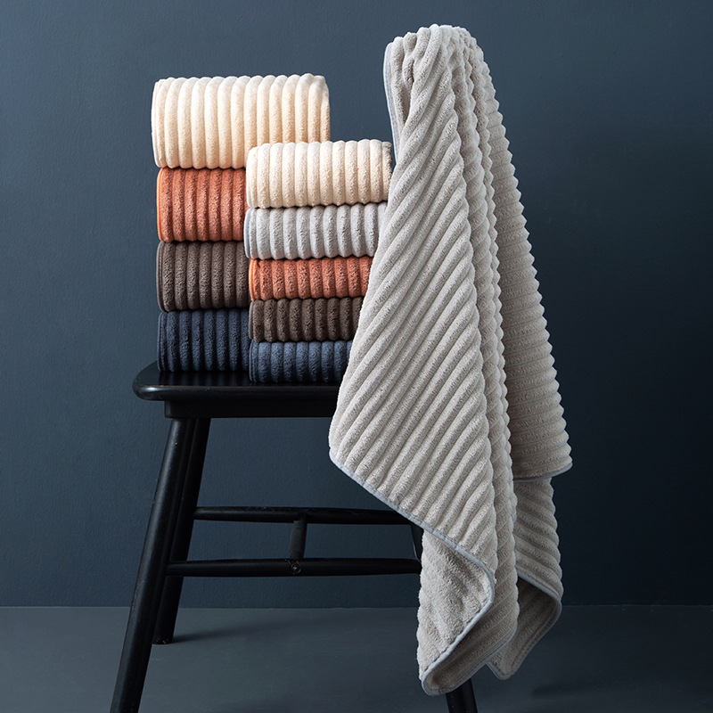 Cross-border Wholesale Home Daily Soft Bath Towel Coral Fleece Absorbent Face Towel Candy Strip Thickened Gift Set Towel