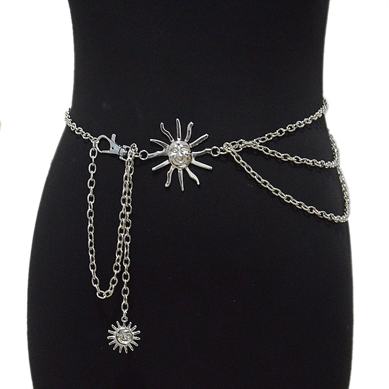 Foreign Trade Elegant Metal Sunflower Waist Chain for Women, Adjustable Dress Waist Accessory, Multi-Layer High-End Chain Belt Accessory