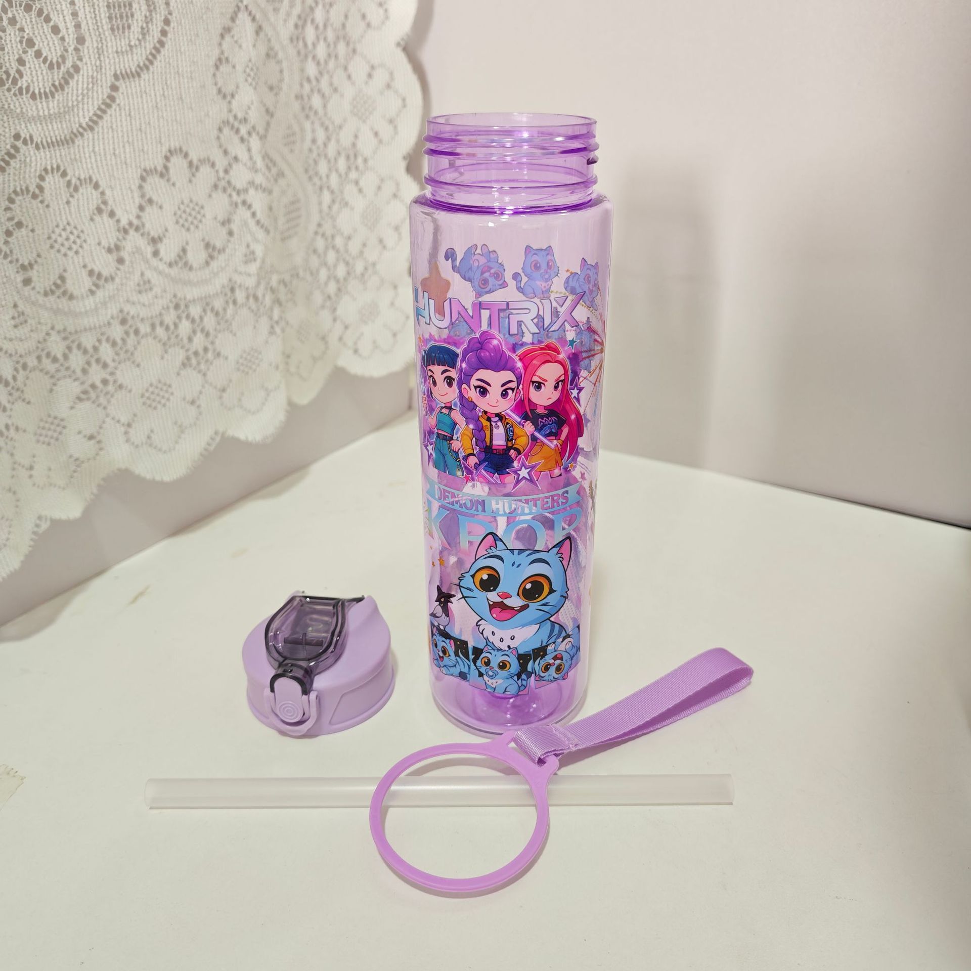 Foreign Trade Cross-Border Witch Hunting Group Cartoon Straw Water Kettle Large Capacity Bouncing Transparent Plastic Water Cup Space Cup