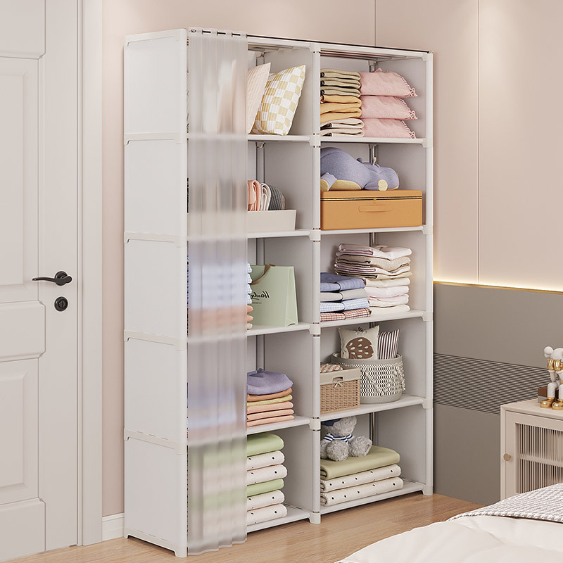 Cross-Border Wardrobe Rental House Household Dust-Proof Curtain Bedroom Bookcase Storage Cabinet Combination Storage Cabinet Storage Bookshelf
