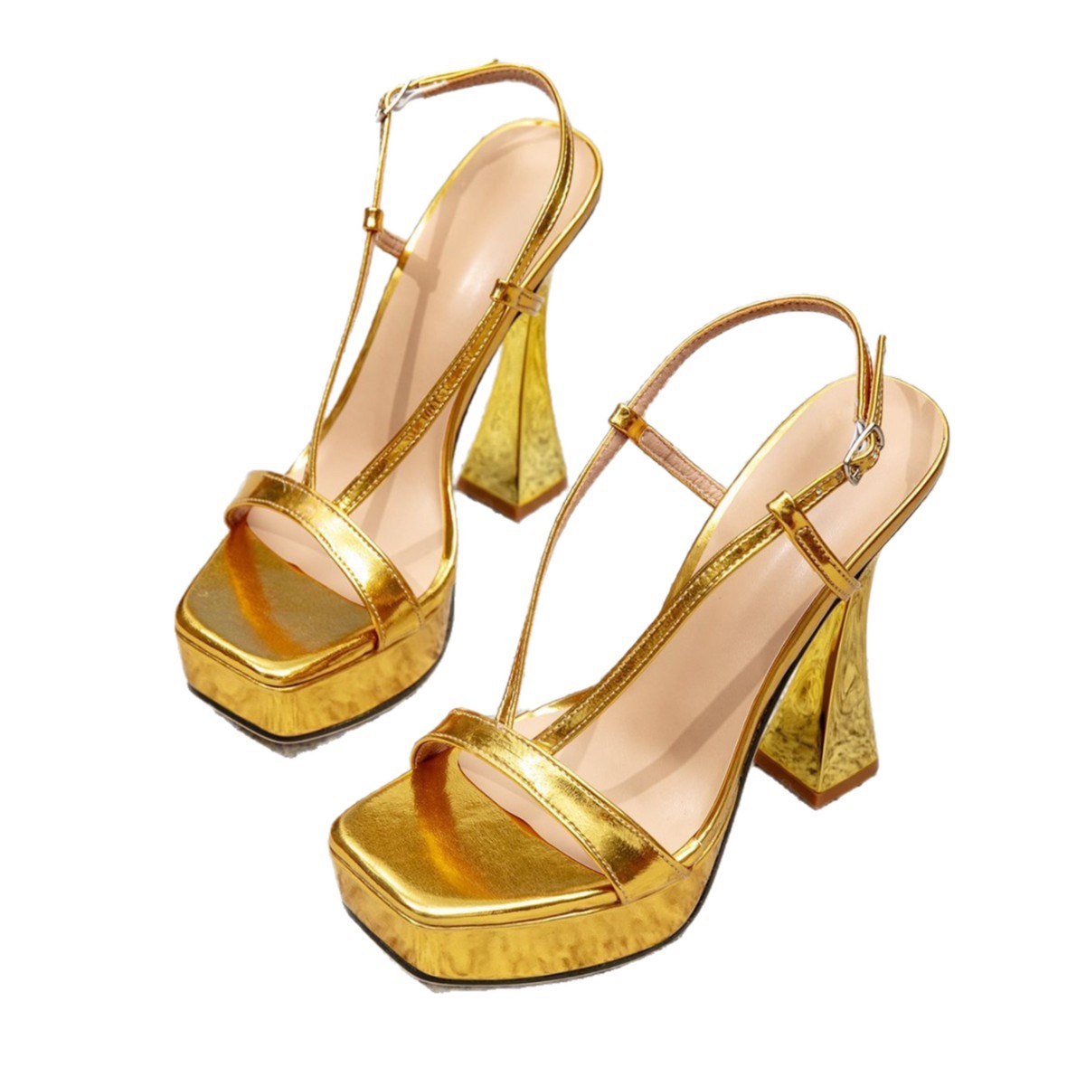 Summer Open-Toe Sandals New Slimming Gold Sexy Chunky Heel Fashion High-Heeled Women's Shoes Platform Model Sandals