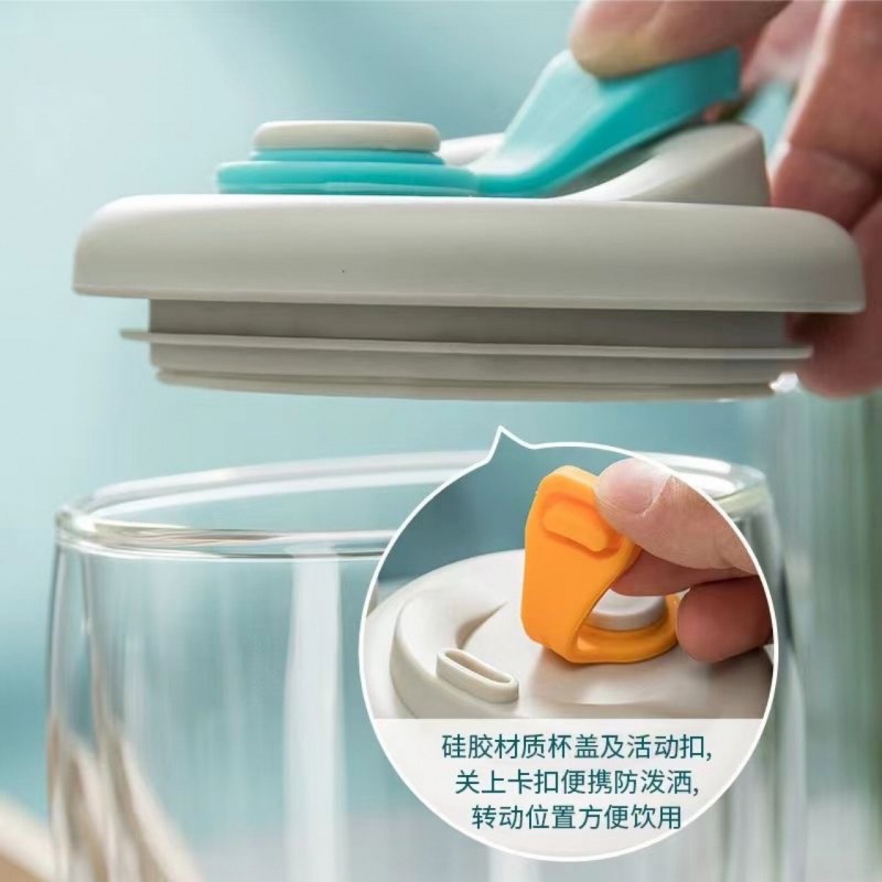 Transparent Glass Egg-Shaped Cup with Lid, Double-Layer Milk Coffee Cup with Lid, Glass Juice Drinking Cup