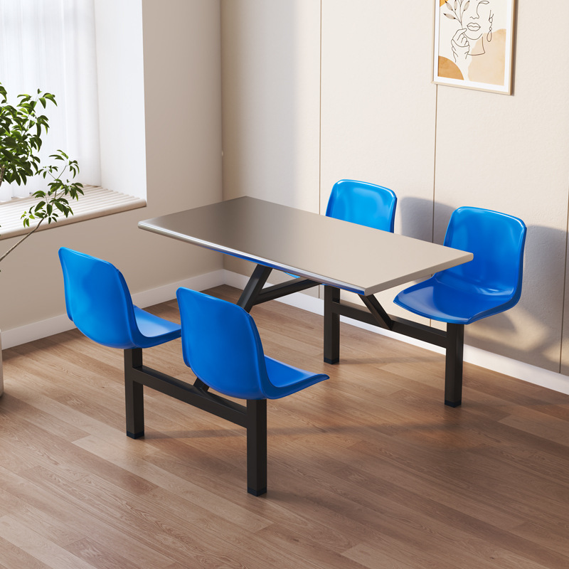 School Cafeteria Stainless Steel One-Piece Dining Table and Chairs Student Employee Restaurant 4-Person 6-Person 8-Person Fast Food Dining Table and Chair Combination