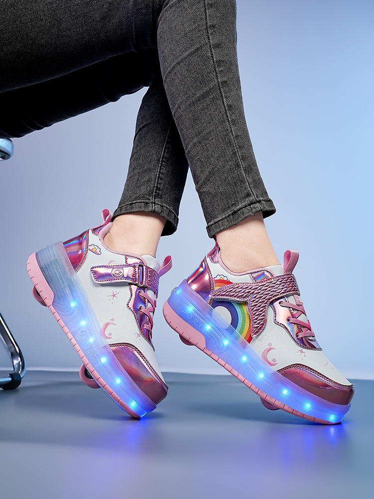 Children's rechargeable heloo shoes automatic with light single and double wheel skates LED luminous shoes factory direct sales of a generation of hair