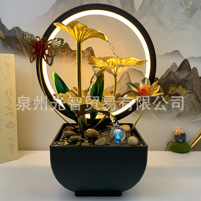 Cross-Border Manufacturers Nordic Light Luxury Home Accessories Wrought Iron Flowing Water Ornaments Humidifier Desktop Ornaments Office Wholesale