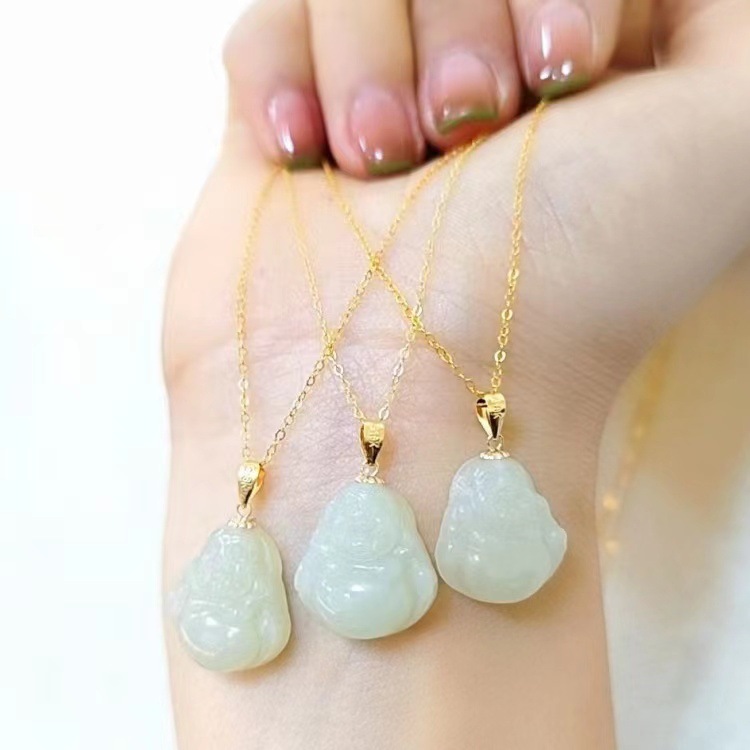 18K Golden Hetian Jade Pendant Natural Notheless Brand Fogong Four-leaf Clover Pendant Color White Kjin au750 Buckle