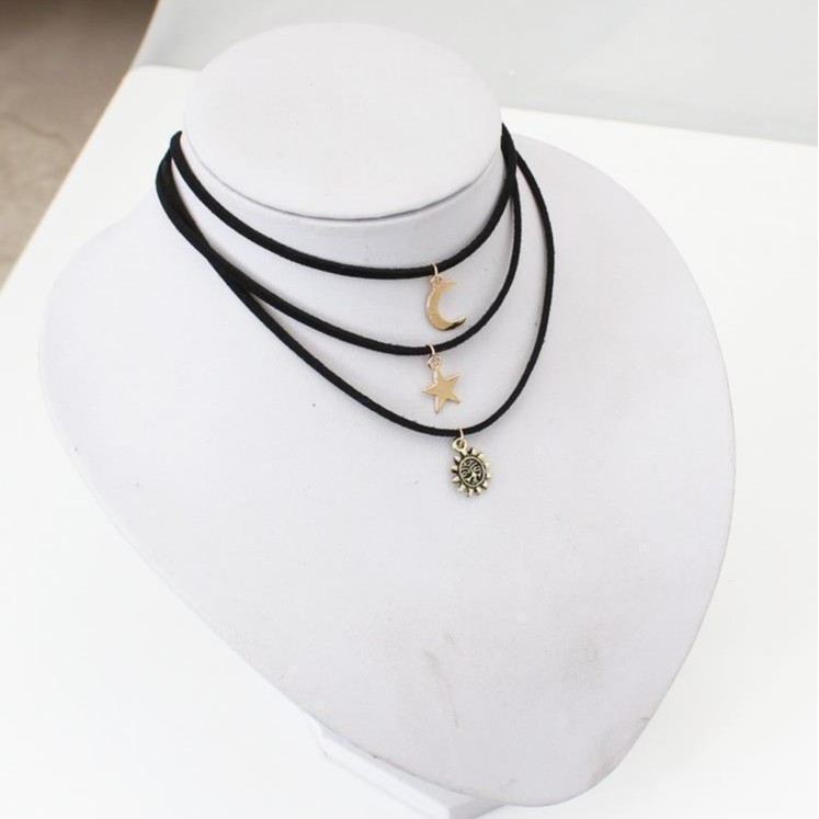AliExpress South Korea European and American versatile multi-layer velvet strap necklace star Moon Sun short sweater necklace female neckband