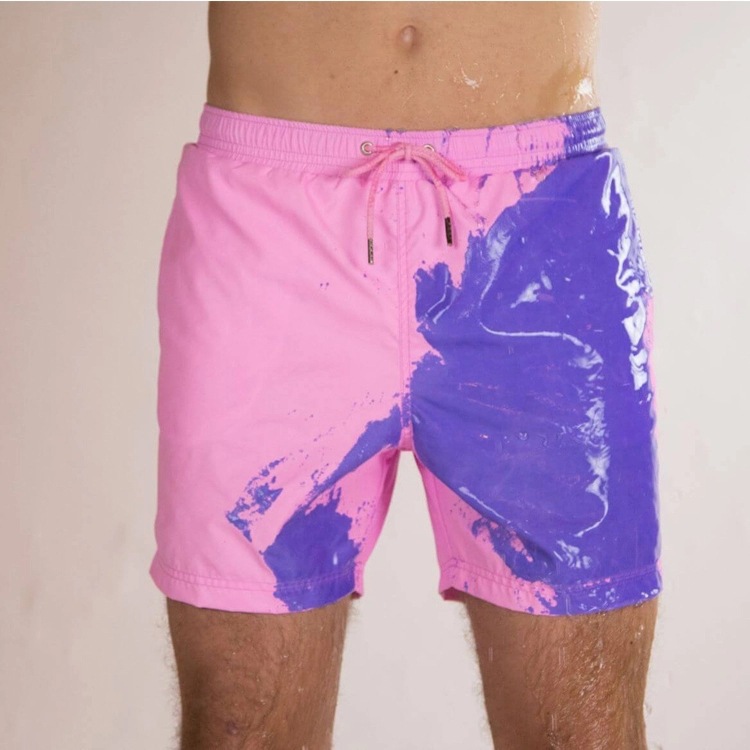 in stock European and American Cross-border Parent-Child Explosions Water-Changing Beach Pants Men's Plus Size Shorts Temperature-sensitive Color-Changing Swimming Trunks