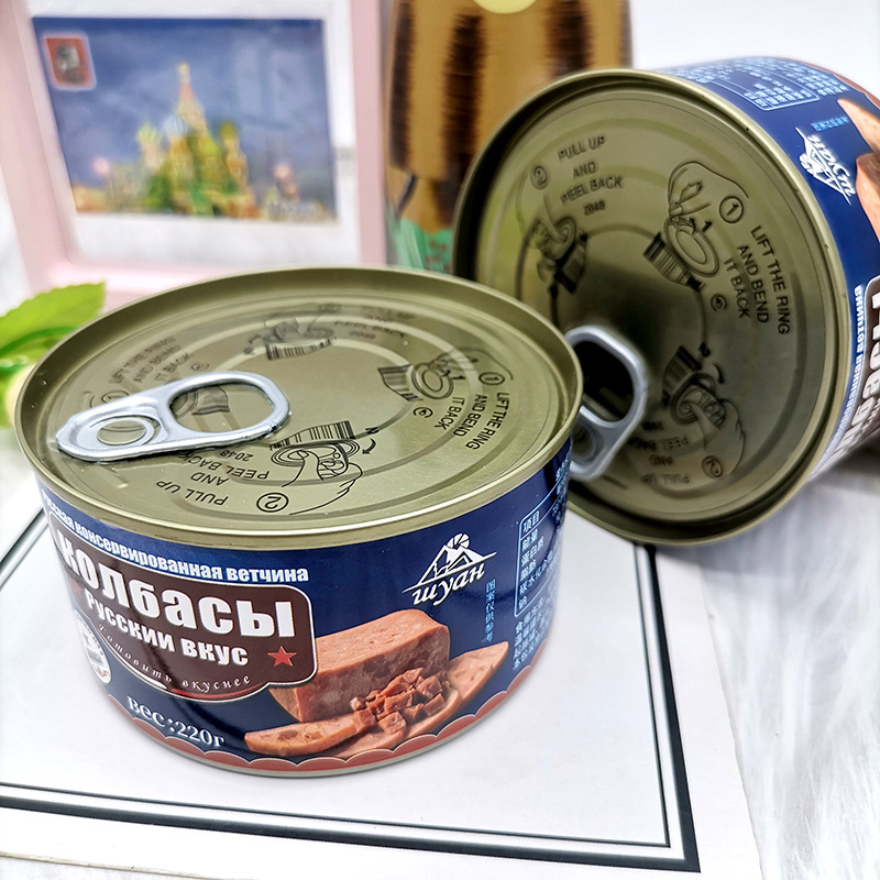 Red Label 190g Russian-Style Canned Luncheon Meat Pork Chicken Sausage Ready-To-Eat Snacks Canned Meat Cubes
