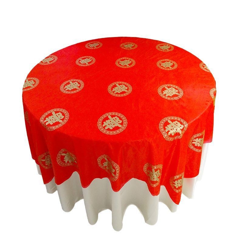 Disposable Tablecloth Wedding Wedding Banquet Red Wedding Banquet Thickened Wedding Character Round Table Festive Tablecloth