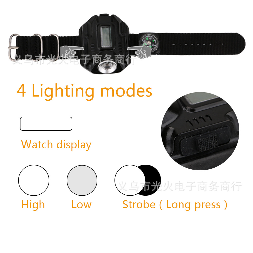 Led Wrist Light with Display Built-In Rechargeable Battery Hand-Mounted Flashlight Wrist Light