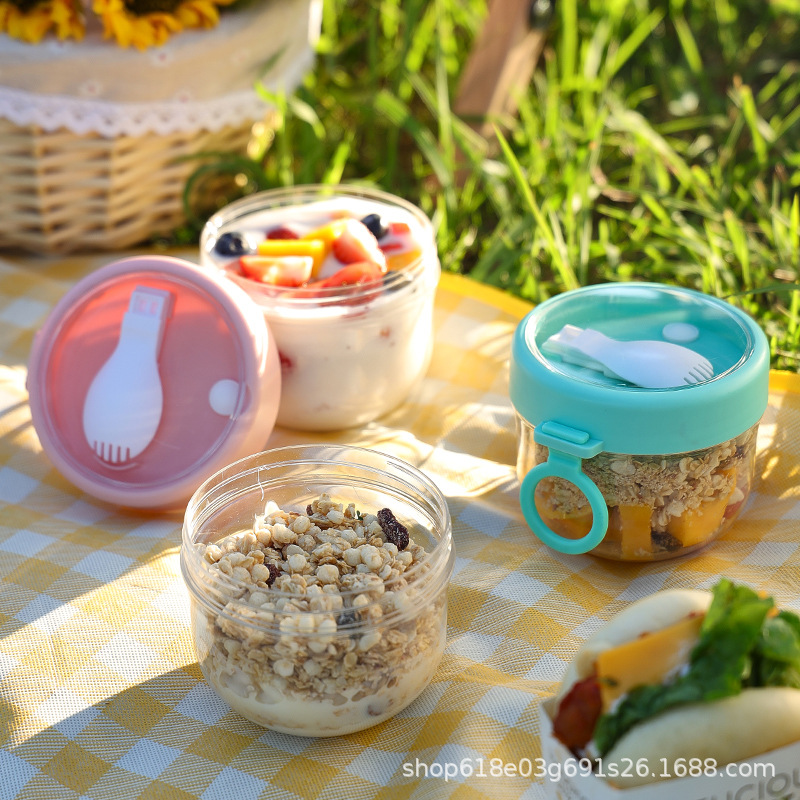 Salad Cup, Overnight Oats Cup with Lid and Spoon, Breakfast Cup, Yogurt Cereal Jar, Soy Milk Cup, Sealed and Leak-Proof