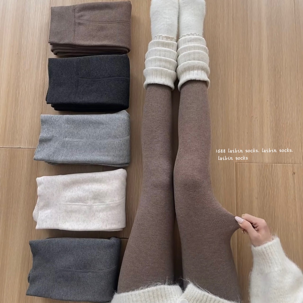 330g Vertical Striped Cotton Leggings Gray Women's Autumn and Winter New Fleece-Lined Thickeneded Warm Autumn Pants Japanese Style Style Pantyhose
