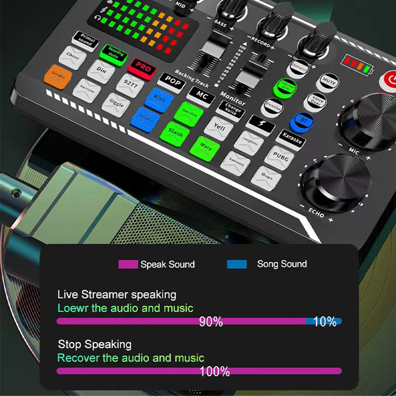Cross-Border Popular F998 Live Broadcast Sound Card, Mobile Phone Live Broadcast Dedicated Sound Card, Anchor Recording Equipment, Charging and Using Microphone