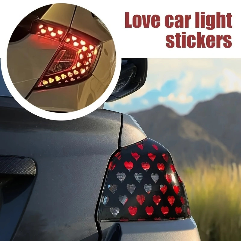 48X 30cm Car Headlight Taillight Heart Heart-Shaped Sticker Cut Out Carving Pure Color Car Light Sticker Cross-Border Export