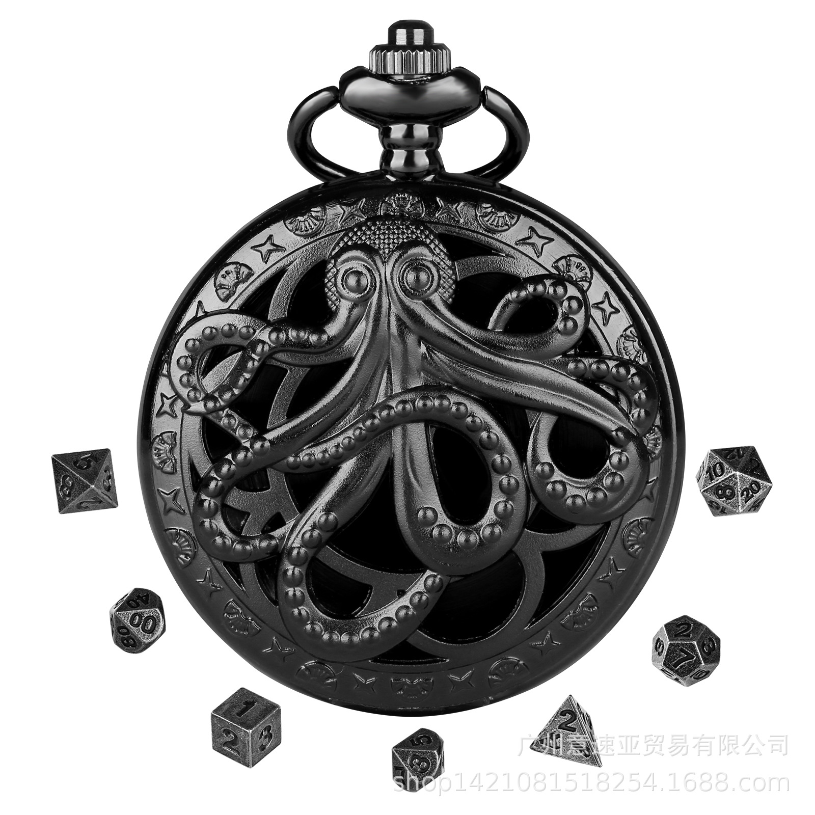 Dnd Dice Jewelry Pocket Watch Case Retro Cut Out Cthulhu Octopus + Velvet Bag Sponge Pad Accessories Cross-Border Dropshipping