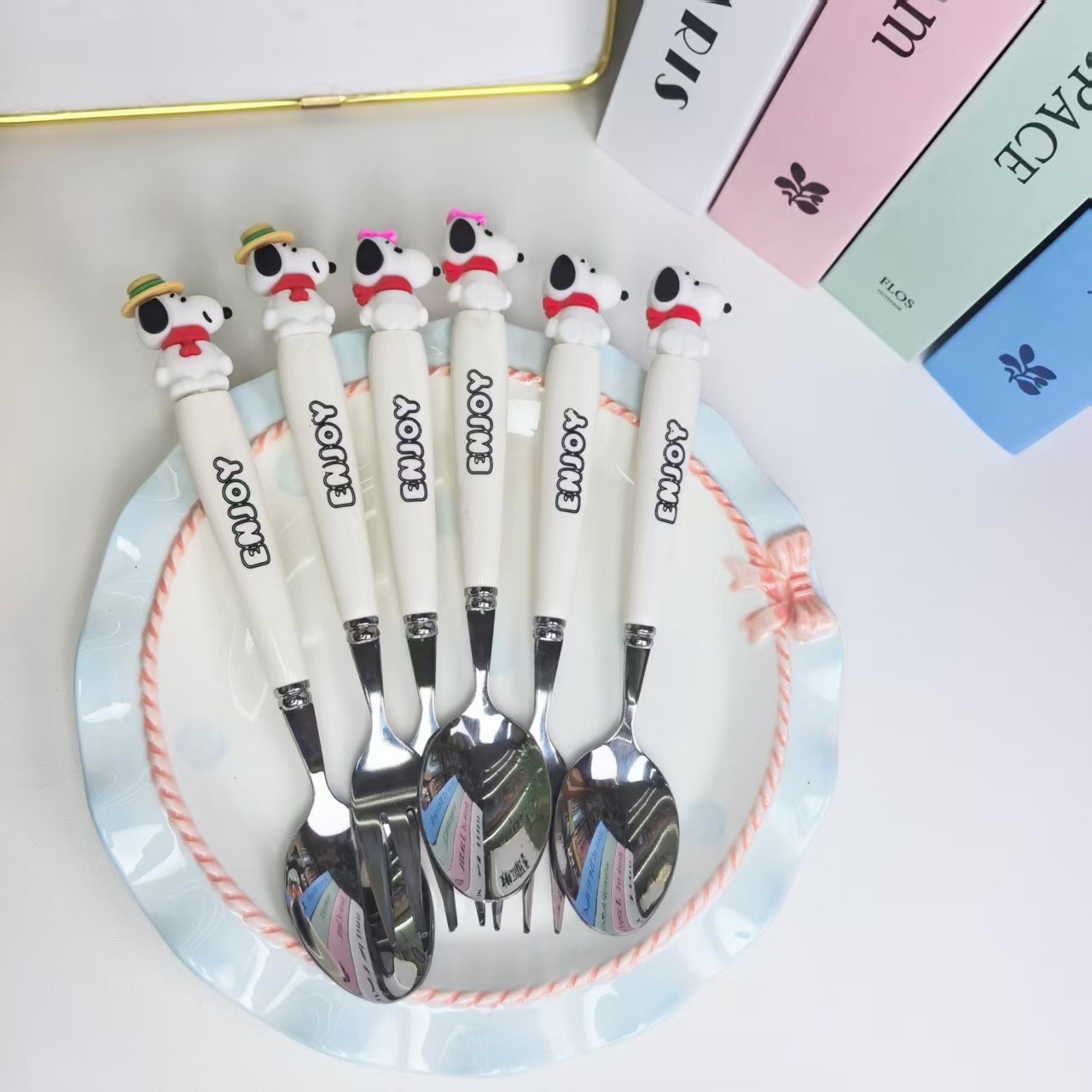 Snoopy Snoopy Student Portable Cartoon Stainless Steel Tableware Two-Piece Set Handle Fork Spoon 410 Material