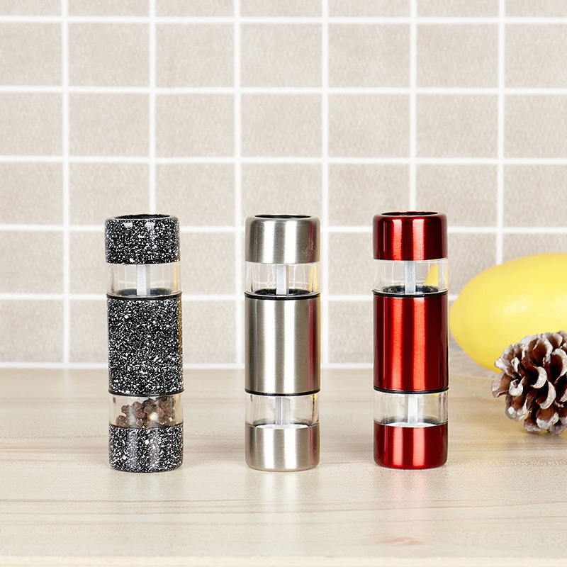 Two-head Two-in-One Black and White Pepper Supplementary Food Grinder Household Stainless Steel Manual Small Sea Salt Pepper Grinding Bottle