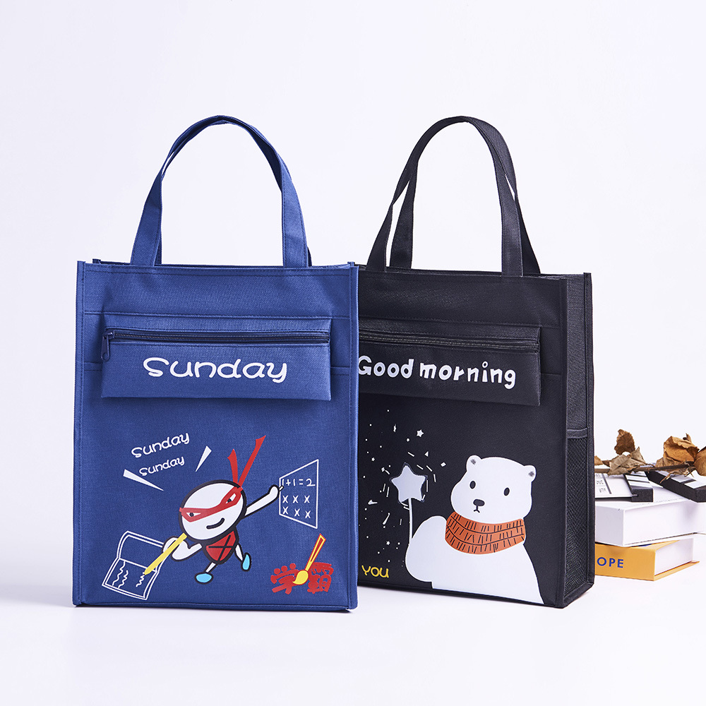 Processing custom student Canvas tutorial bag wholesale printing extracurricular training large capacity Korean cartoon tote bag