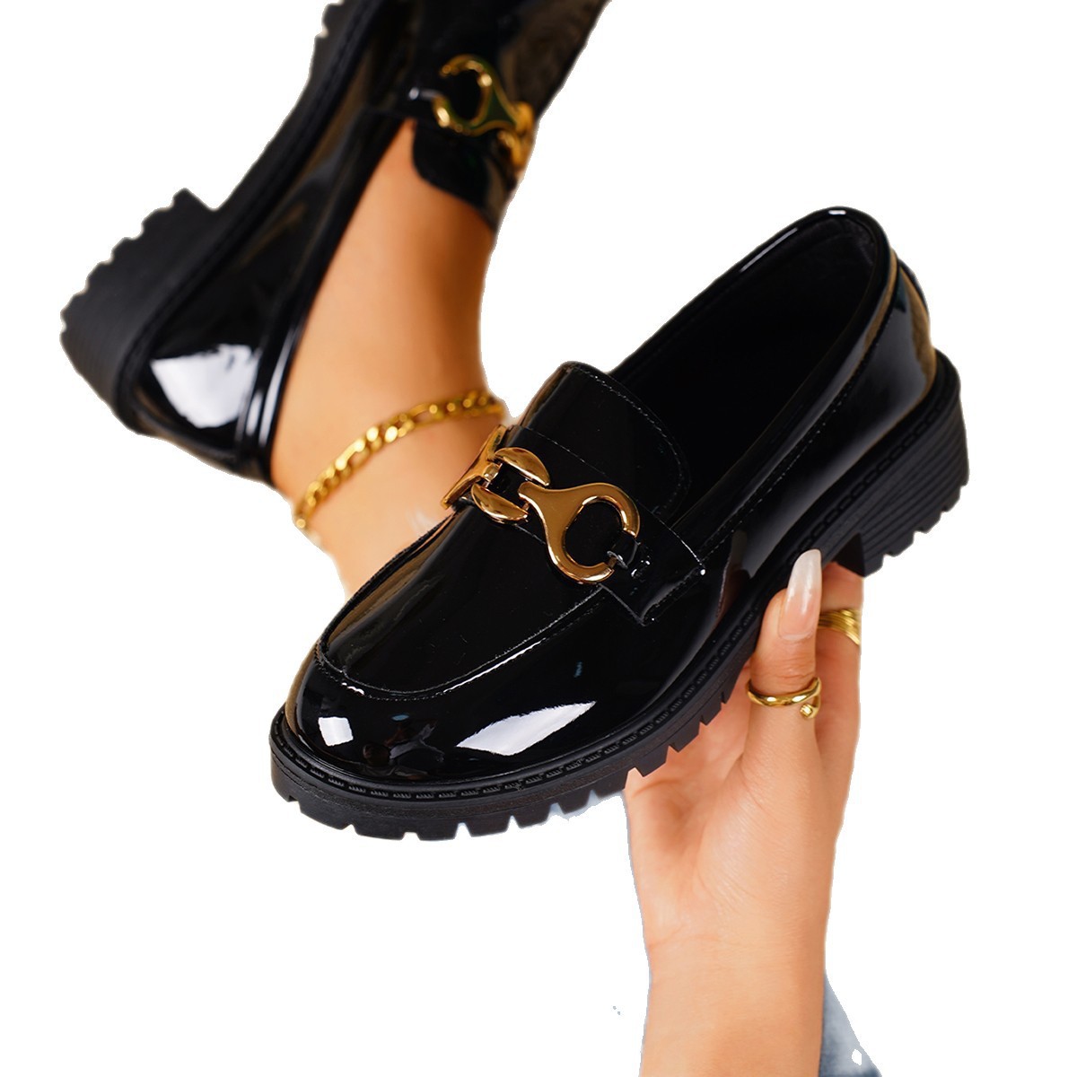 Foreign Trade Large Size Loafers for Women 2025 Spring & Fall New French Small Leather Shoes British Style Flats Shoes Women's Shoes