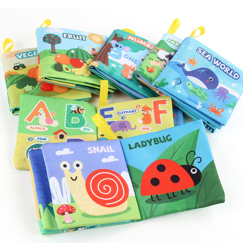 Foreign trade three-dimensional baby cloth book early education toys 4-Page 8-side Palm Book forest animal English cognition baby cloth book