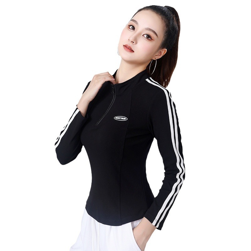 2024 Autumn New Half Zipper Long Sleeve Square Dance Slim Sports Clothing Women's Cotton Spot Suit