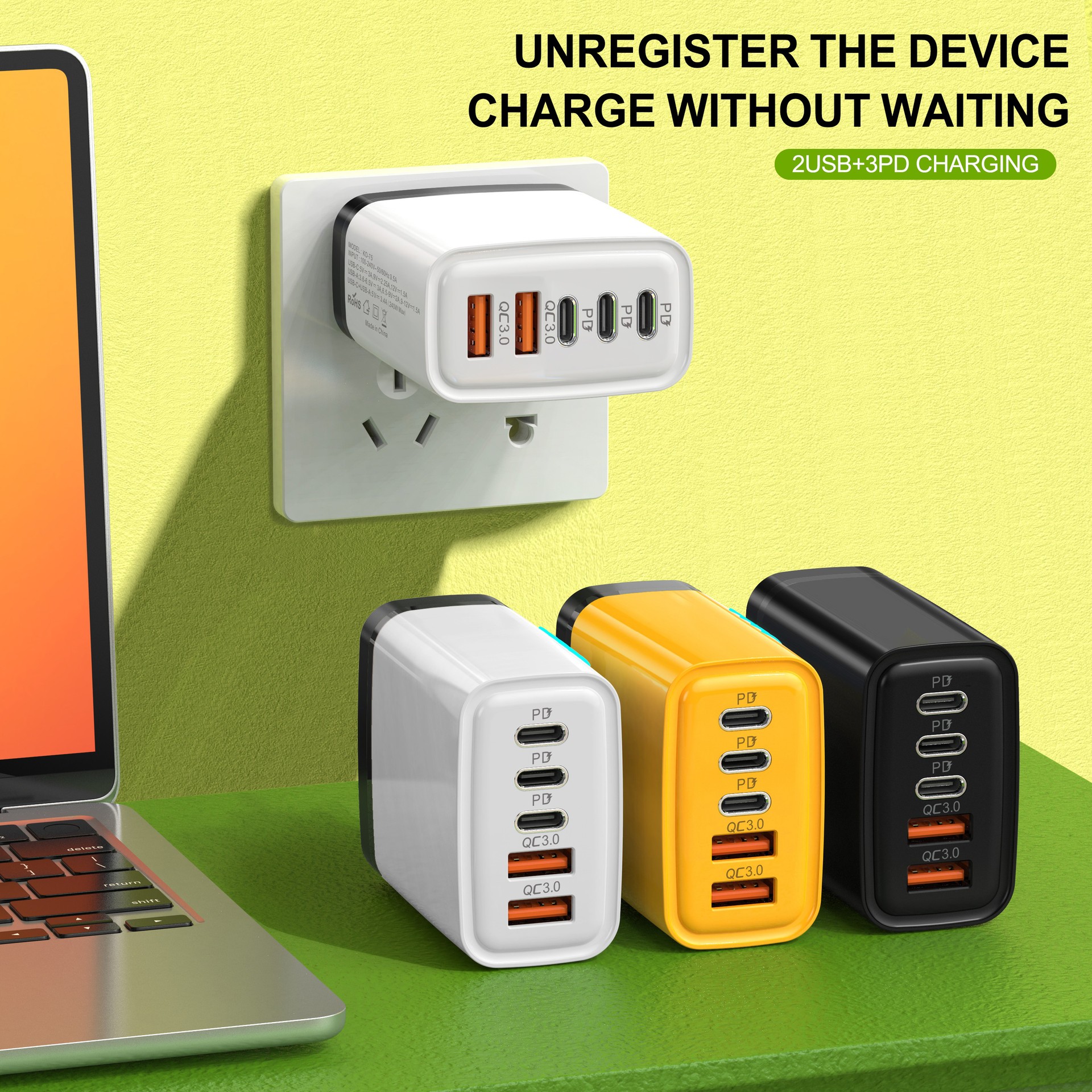 240W 3Pd+ Dual USB Charger with Light Suitable for Apple 15 Huawei Mobile Phone Dual Typec Smart Fast Charging Head