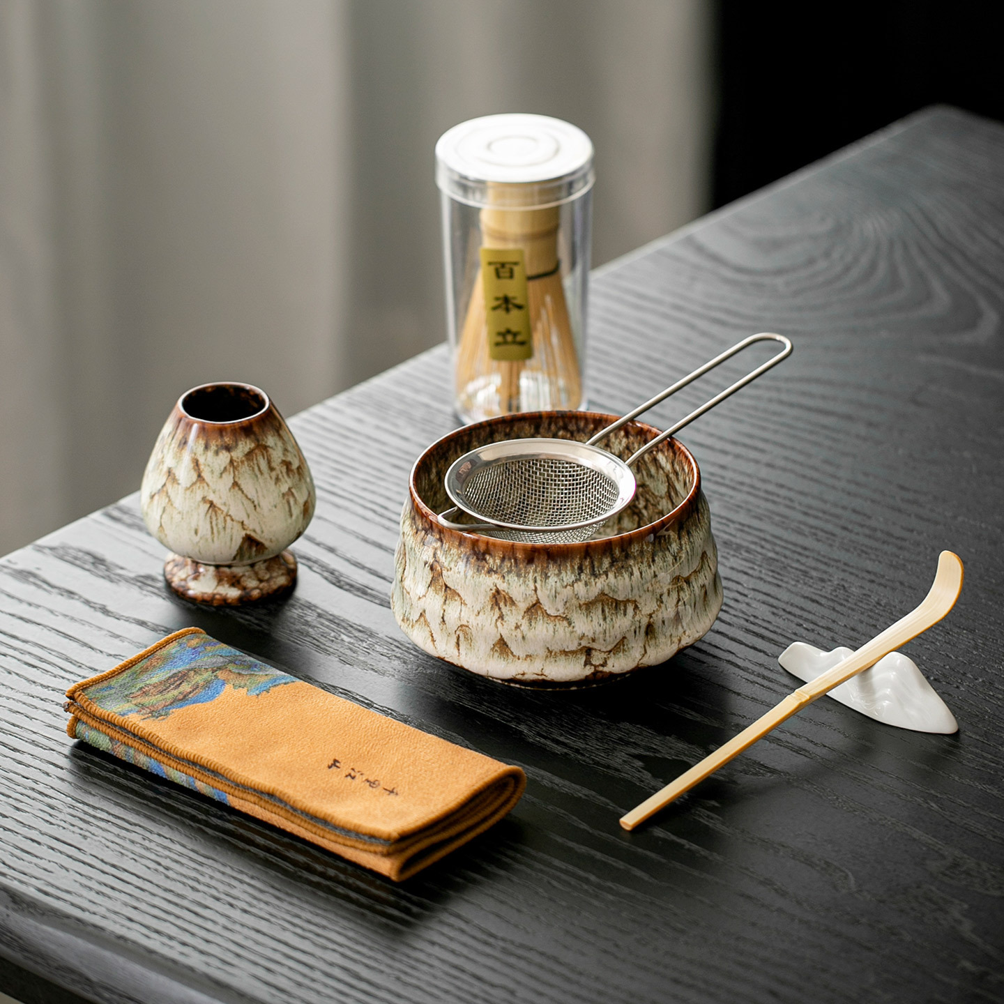 Cross-Border Exclusive Amazon Ins-Style Japanese Ceramic Matcha Tea Bowl Tea Whisk Tea Art Set Baibenli