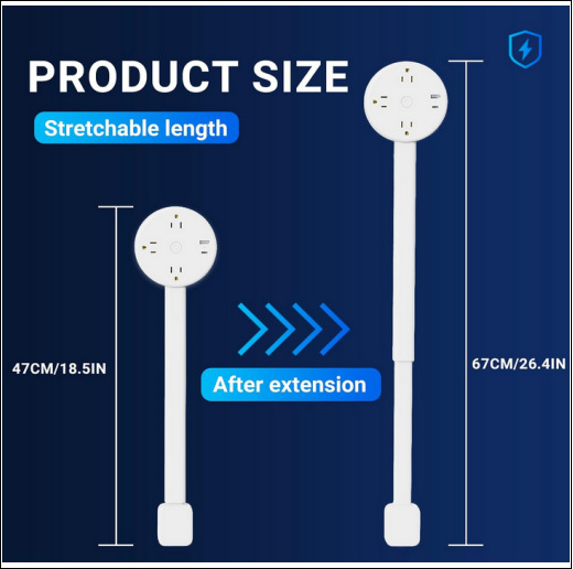 The Power Socket Extender Is Equipped with Usb-Ausb-C Interface and 2 Ac Sockets Can Be Extended to 27.56inch
