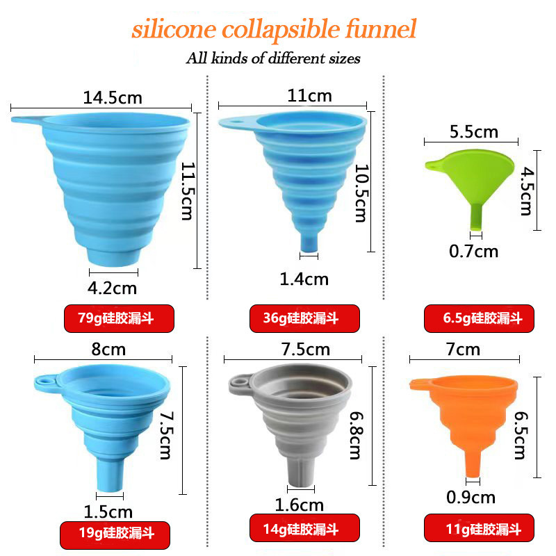 Factory Direct Sales Silicone Foldableing Funnel Kitchen Food Grade Silicone Funnel Cross-Border Supply Set Mini Universal