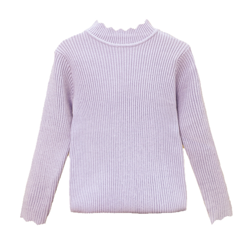 Girls' Bottoming Sweater for Autumn and Winter One-piece Velvet 2023 New Style Korean-style Middle Collar Girls' Fleece-lined Knitted Interior