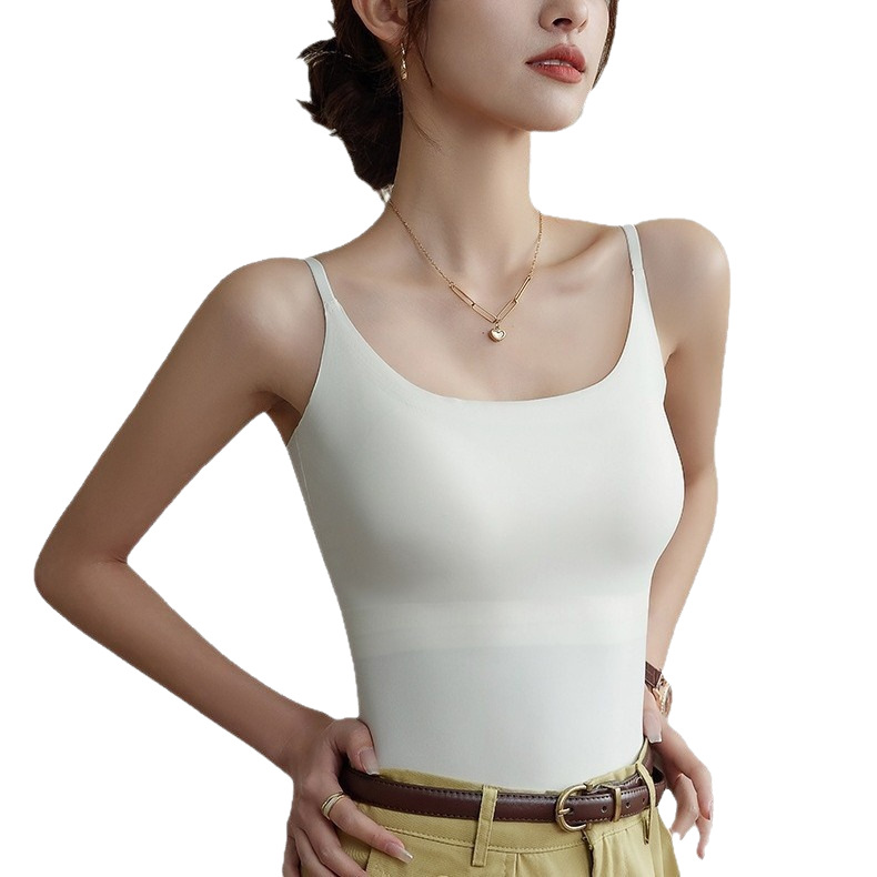 6631 seamless ice silk camisole women's chest pad inner wear beautiful back slimming base outer wear long thin top