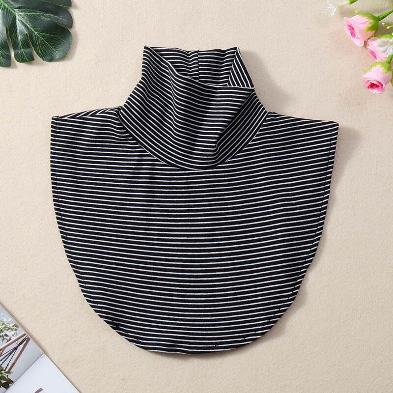 High collar fake collar women's all-match fake collar with sweater autumn and winter neck protection scarf Korean decorative collar knitted striped collar