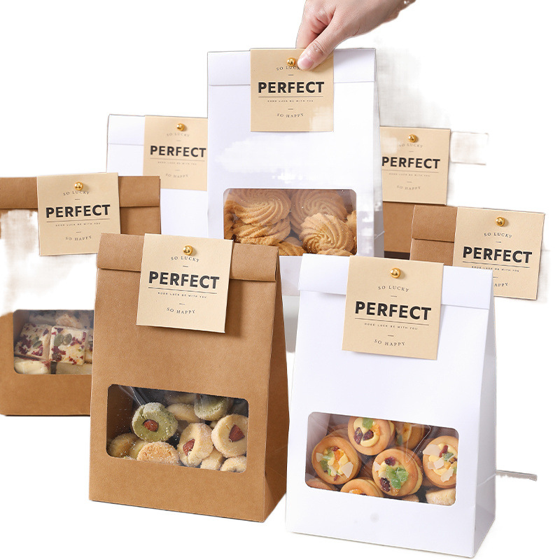 Brown Packing Paper Packaging Bag Biscuits Snowflake Crisp Glutinous Rice Boat Cookies Candy Nougat Toffee Food Box Baking