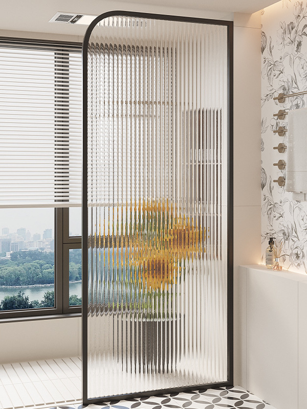 Stainless Steel Bathroom Water Ripple Glass Screen Dry and Wet Separation Towel Rack Shower Room Toilet Shielding Partition
