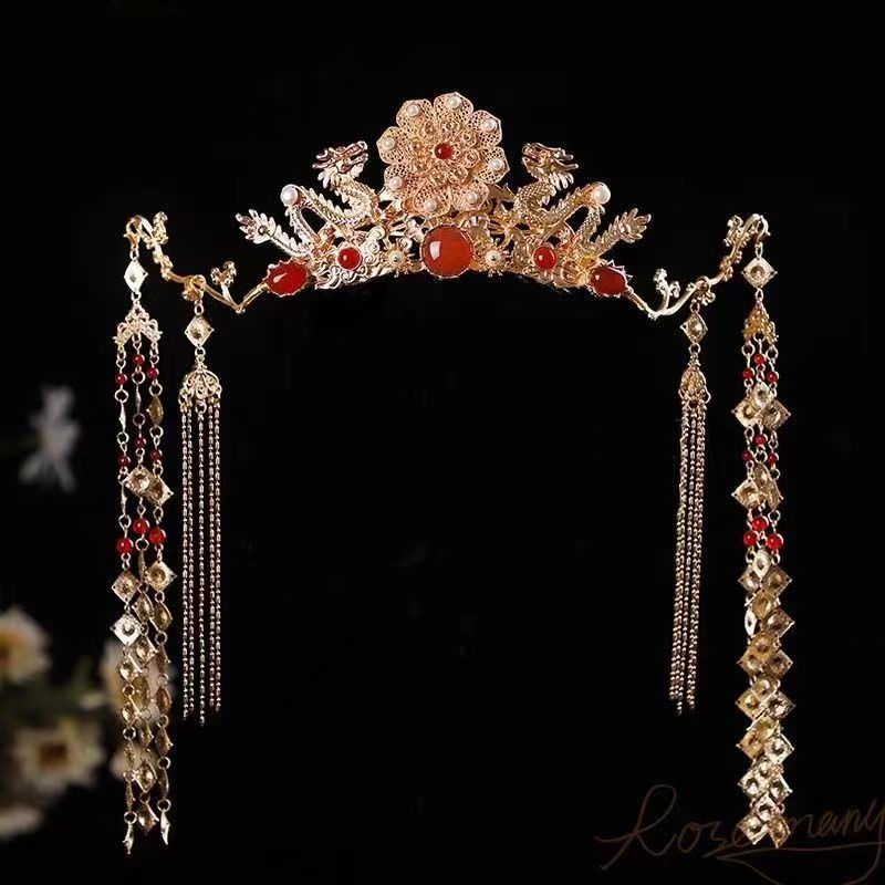 Hanfu Dafa Crown Exquisite Hair Accessories Long Tassel Antique Style Walking Ming-made Headwear Red Super Fairy Crown Atmospheric Jewelry