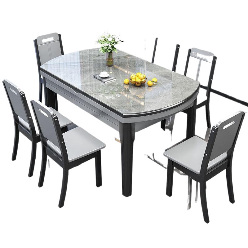 Light Luxury Slate Dining Table and Chair Combination Small Apartment Simple Household Solid Wood Dining Table Square and Round Retractable and Foldable