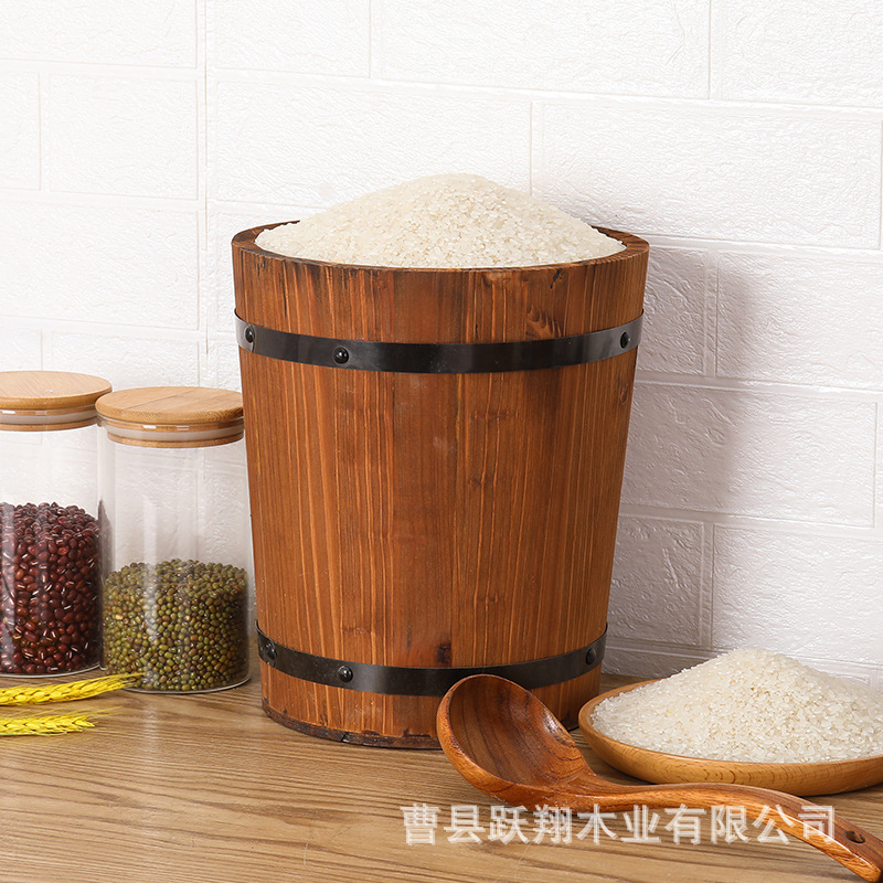 Household Wooden Rice Barrel Wooden Grain Tank Household Cereal Storage Barrel Cereal Sealed Barrel