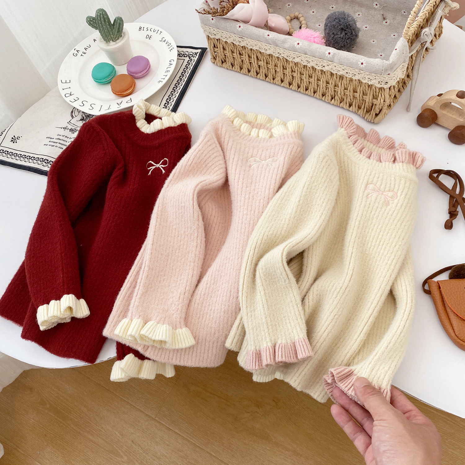 Свитер для девочек 2025 осень и зима новый детский бархатный растягивающийся топ, зимняя вязаная футболка для детей