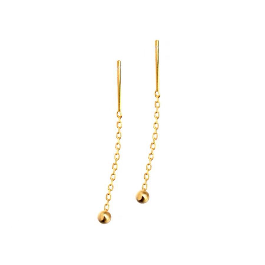 Gold 18K Gold Bead Ear Wire, Fashionable and Simple Women's Style Au7503N Earrings, Versatile Gold Store Holiday Gift, Light Luxury