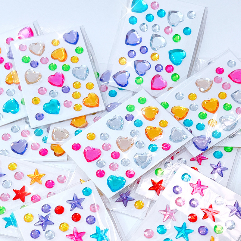Mini Colorful Diamond Sticker Accessories Cross-Border DIY Diamond Stickers Acrylic Diamond Stickers Stars Heart Gem Stickers