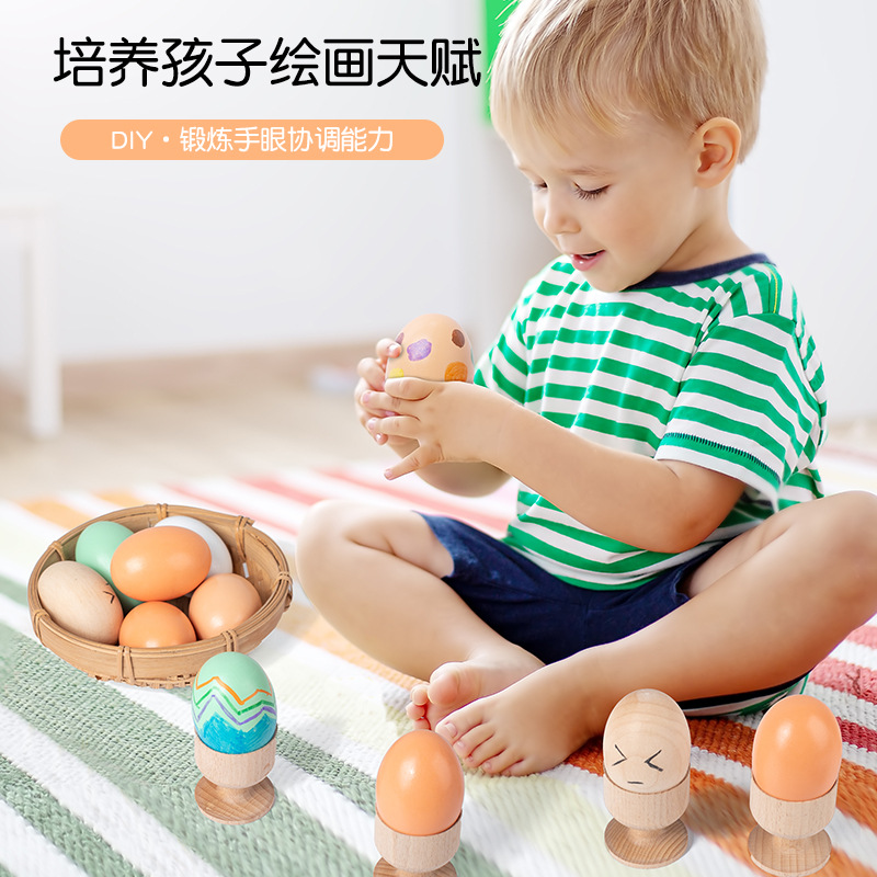 Ready Supply of Wooden Artificial Eggs and Duck Eggs Kidsren's DIY Painted Toys Easter Decorative Wooden Crafts