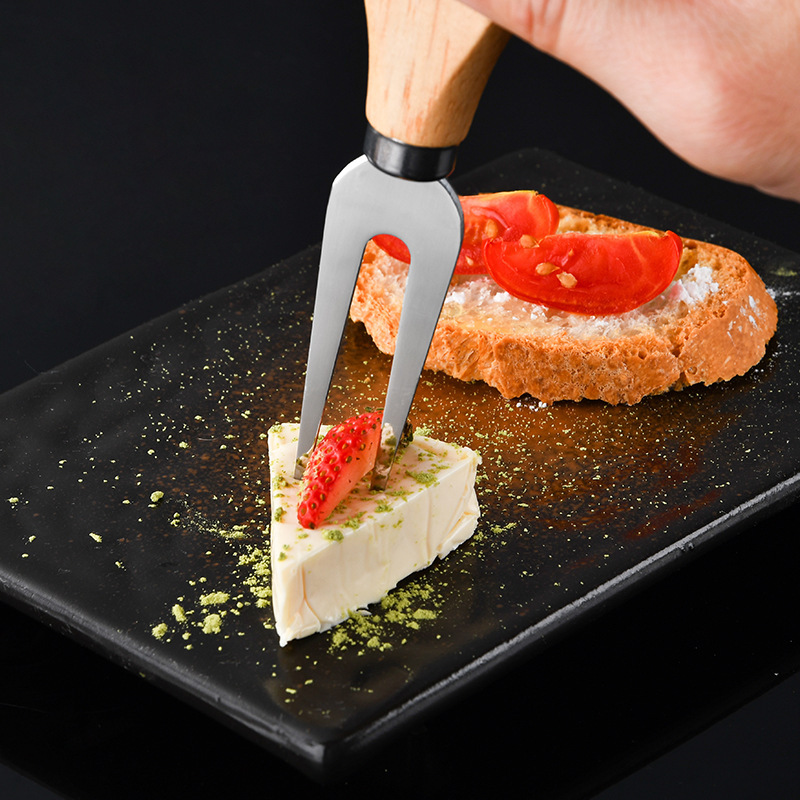 Cross-Border Oak Handle Stainless Steel Cheese Knife Kitchen Butter Cheese Knife Household Cake Butter Knife and Fork Gift Set