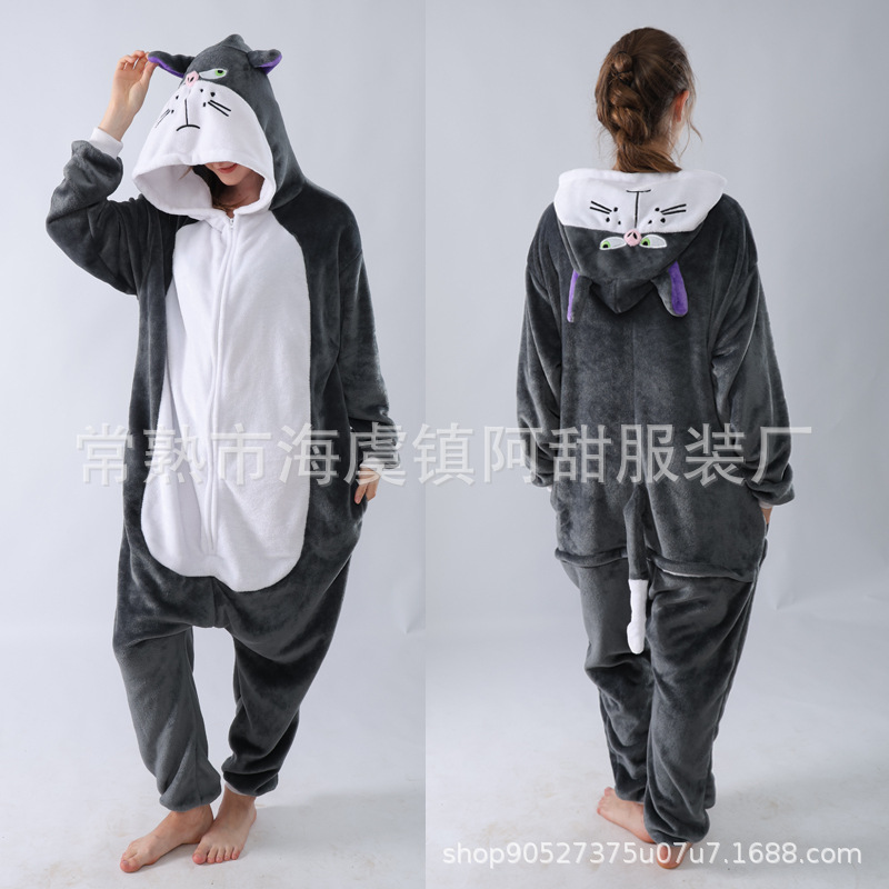 Cartoon Animal One-Piece Pajamas Home Clothes 2025 New Style with Cat Claws Black Cat Leopard Print Cat Kidsren's Anime Jumpsuit