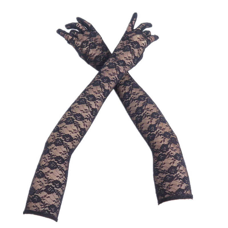 Women's long lace gloves fashionable sexy thin breathable sun protection oversleeve bridal wedding dress arm cover summer