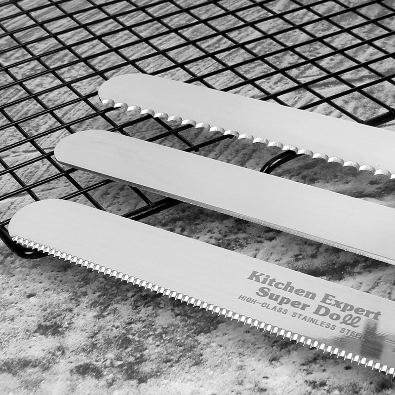 Wooden Handle Stainless Steel Serrated Bread Knife Baking Cake Cutter Layered Fine Tooth Toast Bread Tool