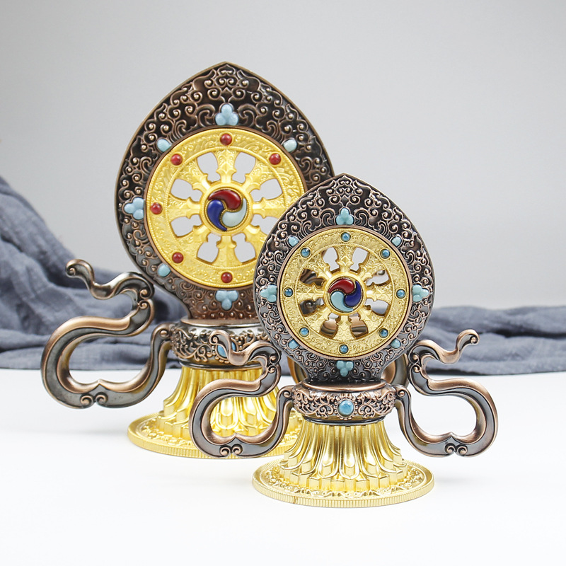 Сплав Счастливое Колесо Дхармы Орнамент Тибетский Стиль Домашний Декор для Подношения Будде, Эзотерическая Тибетская Традиция