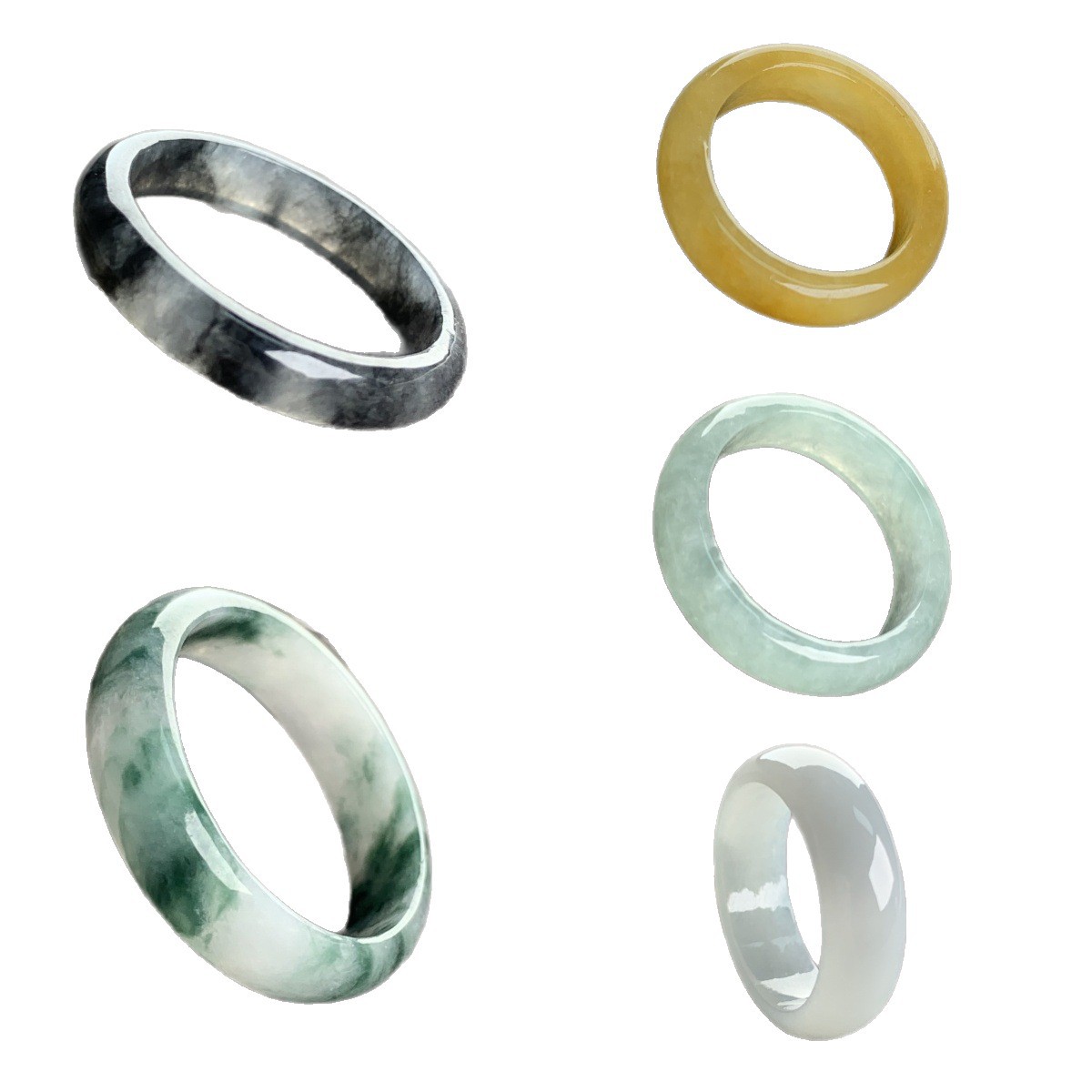 Burmese Jade A-Grade Jade Ring, Green Floating Flower Ice Black Chicken Ring, Chicken Fat Yellow Jade Floating Emerald Pair Ring