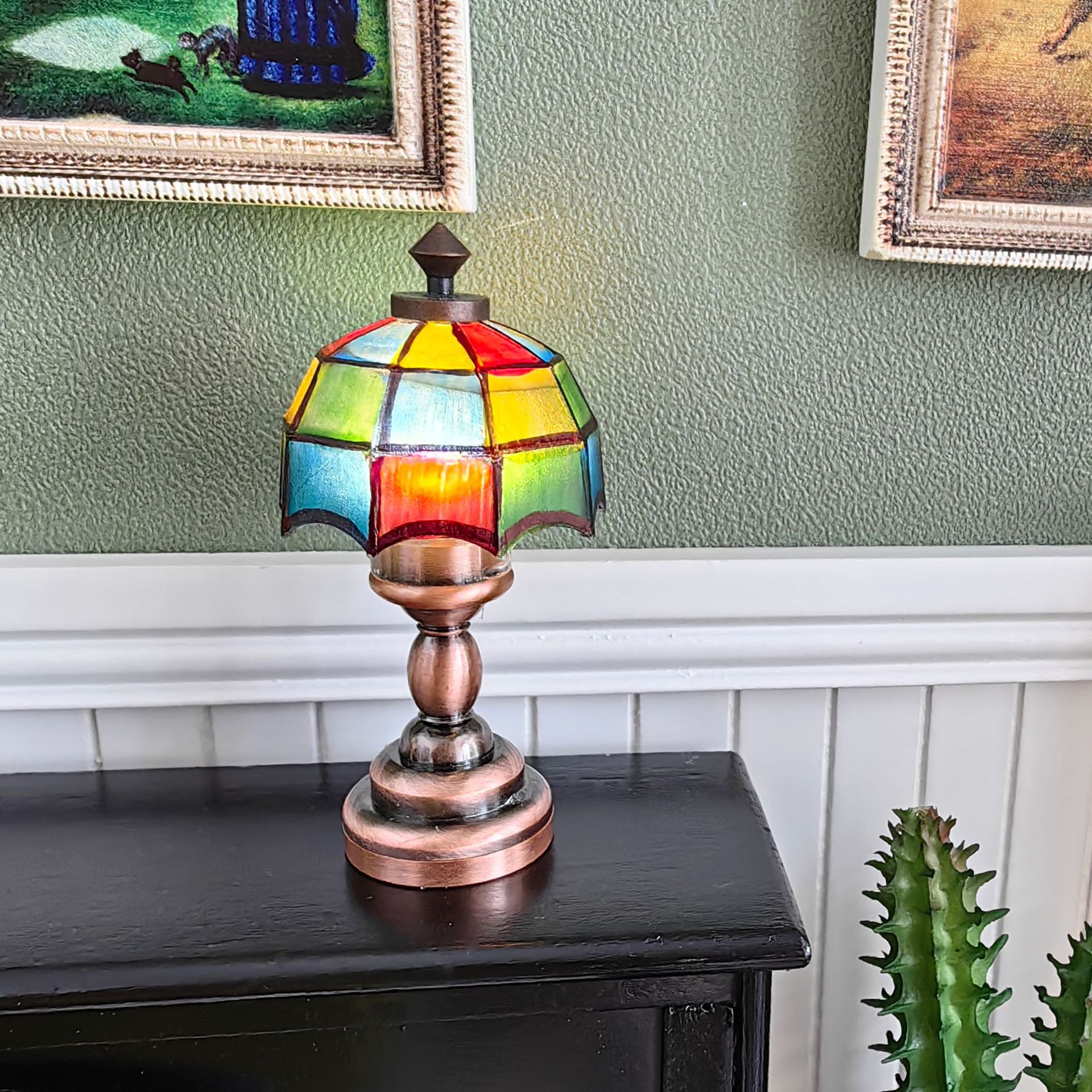 Doll house mini miniature lamp Tiffany table lamp model color glazed lamp 12 points accessories dollhouse