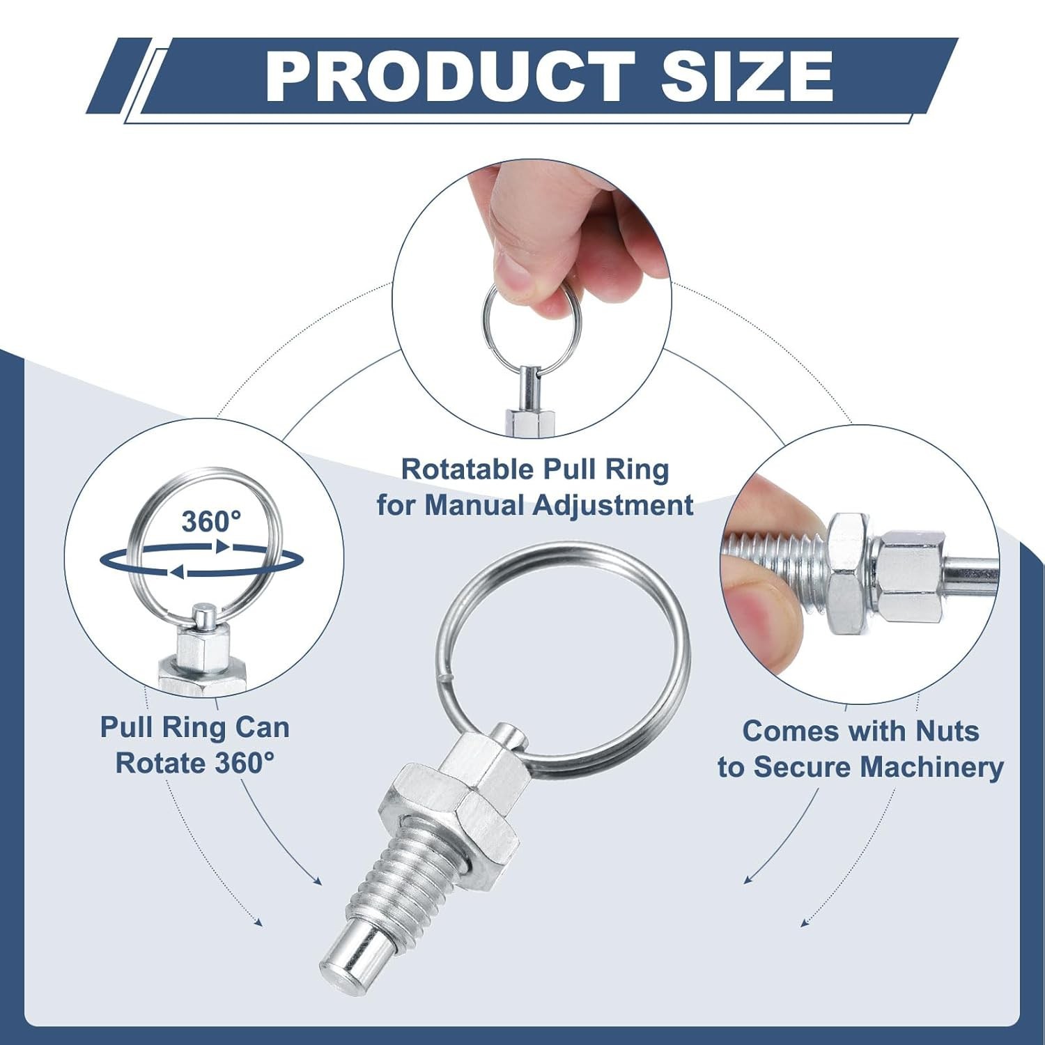 4Pcs/Set Spring Plunger with Pull Ring M10X1.5 Stainless Steel Pull Ring Indexing Plunger Retractable Spring Plunger